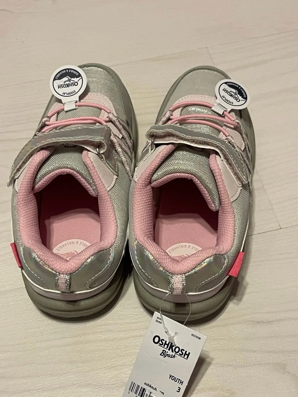 OshKosh B'gosh Girls' Pink, Silver & Gray Iridescent Strap Sneakers
